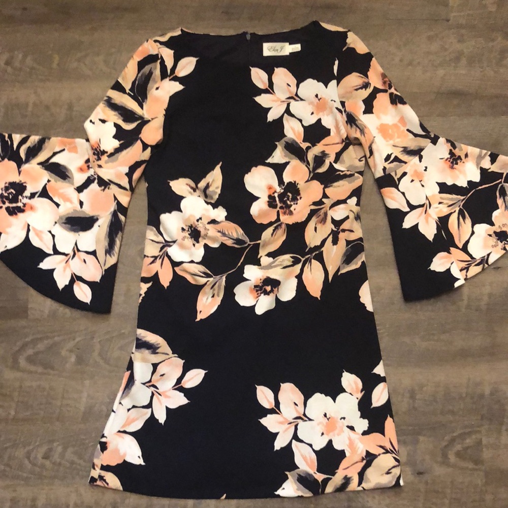 Eliza J Navy Dress with Peach Floral